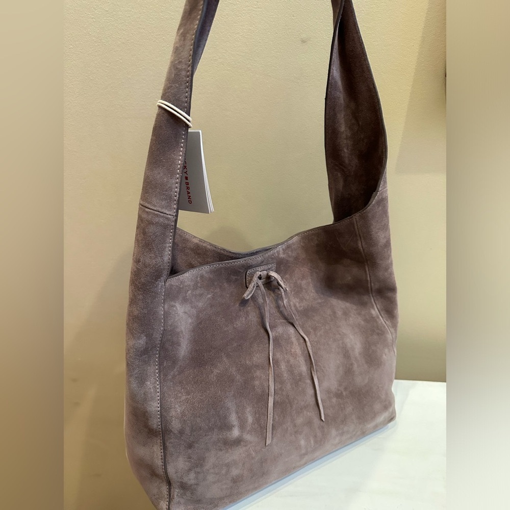 Lucky Brand Genuine Suede Slouchy Hobo Bag With Bow Detail
